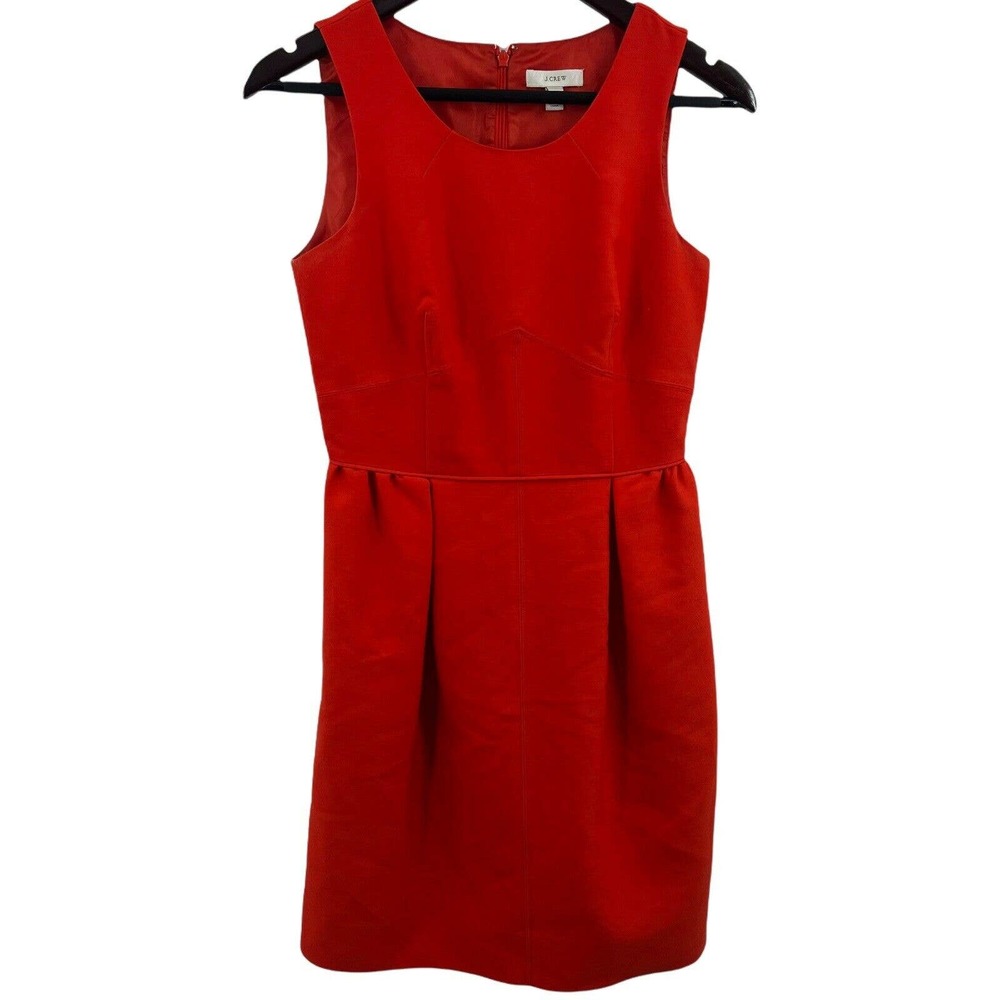 J. Crew Wool Blend‎ Sleeveless A-Line Allie Dress Pleated Pockets Poppy Red Sz 0